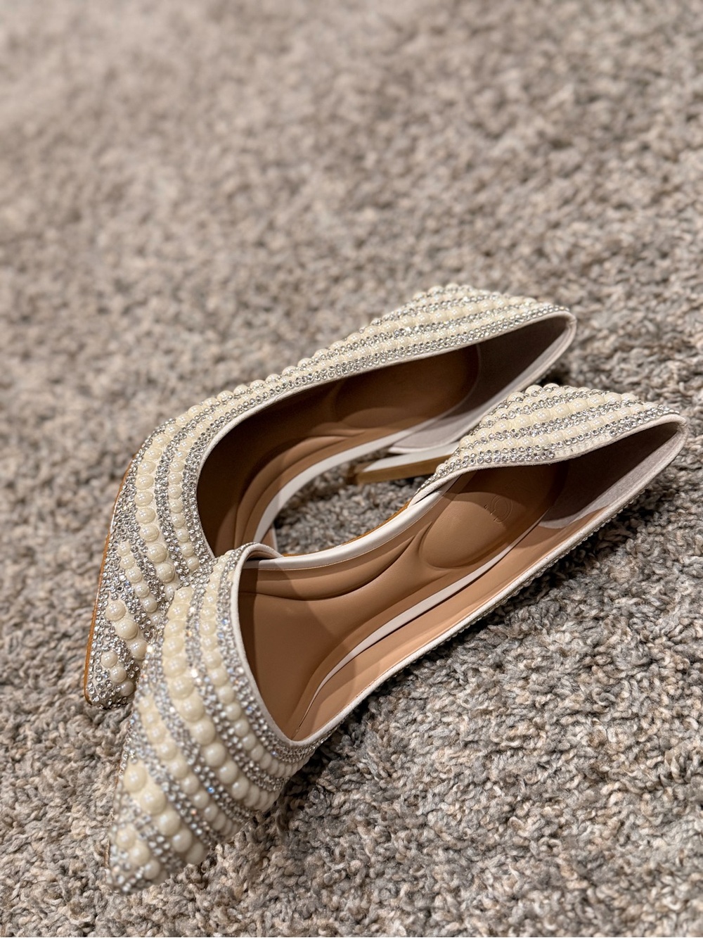 I.N.C Pearl & Crystal Embellished Pointed Toe Flats - Ivory - Picture 2 of 5